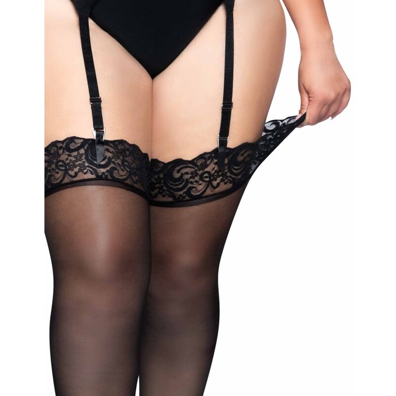 Outlet - Meias de Nylon Negras com Renda Superior Plus - Sex Shop Sexy