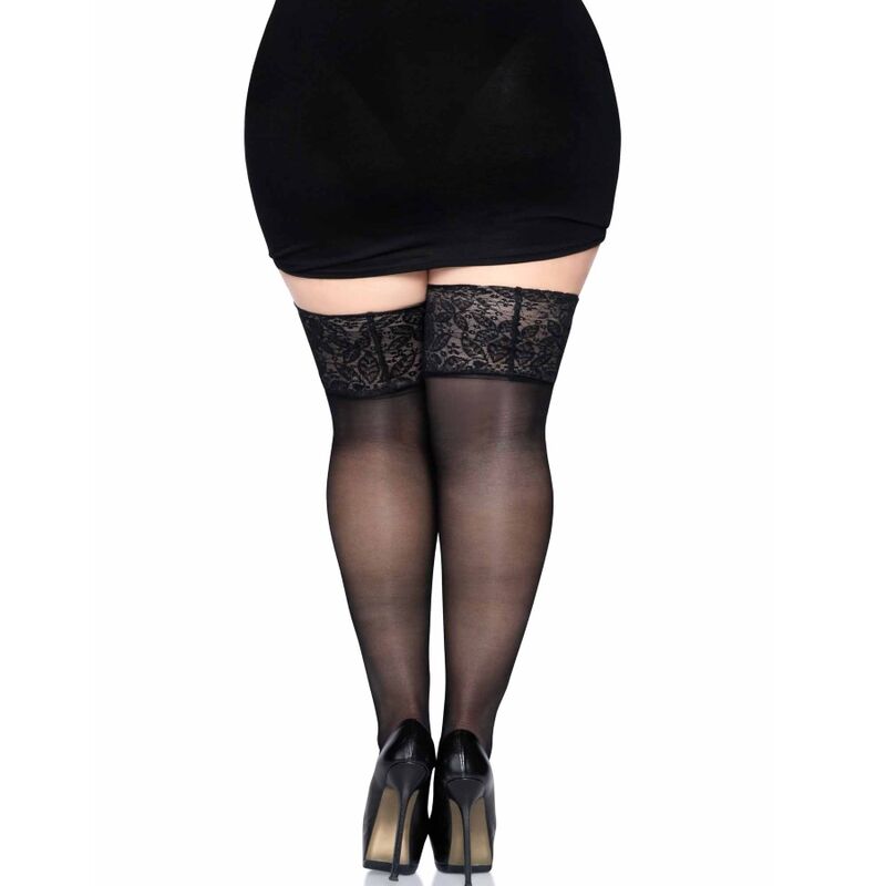 LEG AVENUE MEDIAS NEGRAS AUTOADHESIVAS CON ENCAJE ANCHO UN TALLA