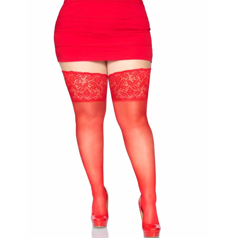 LEG AVENUE - MEDIAS ROJAS AUTOADHESIVAS CON ENCAJE ANCHO TALLA ÚNICA