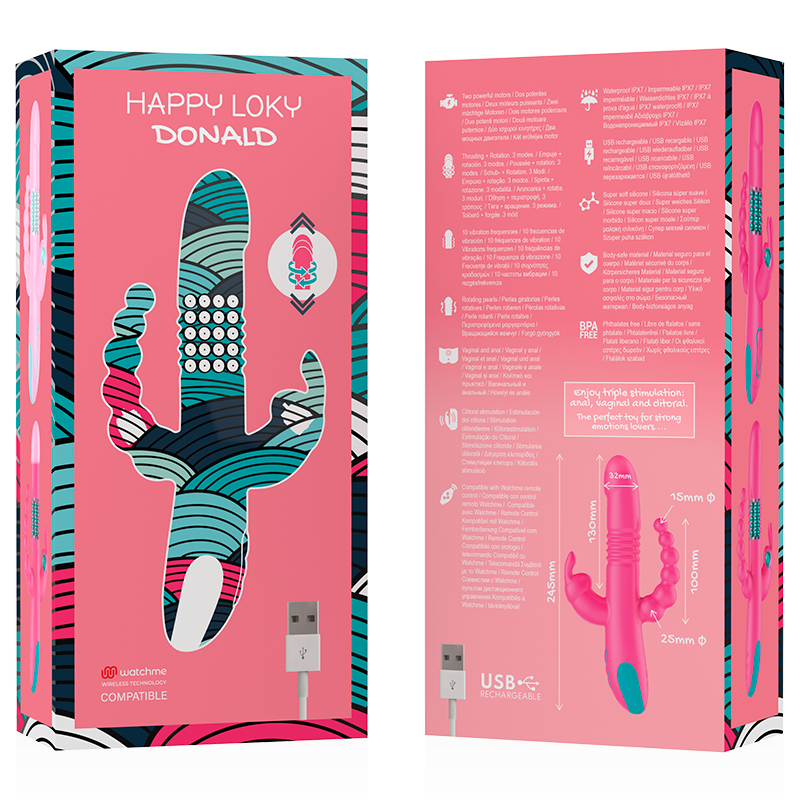 HAPPY LOKY - DONALD ESTIMULAÇÃO TRIPLA: RELÓGIO ANAL, PONTO GE CLITORAL COMPATÍVEL COM TECNOLOGIA SEM FIO