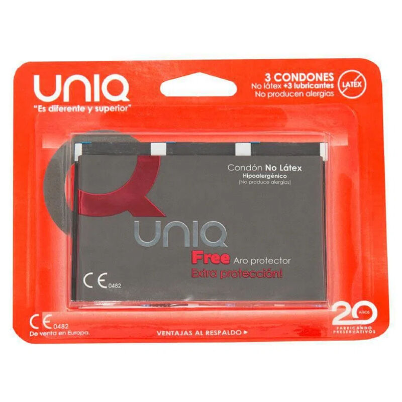 UNIQ - FREE PRESERVATIVOS COM ARO PROTECTOR SEM LÁTEX 3 UNIDADES - Sex Shop Sexy