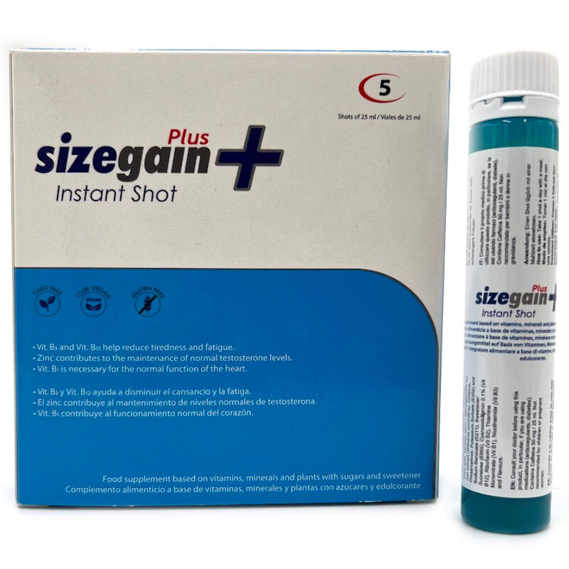 500 COSMÉTICOS - SizeGAIN PLUS INSTANT SHOT ENERGIZADOR MASCULINO 5 UNIDADES