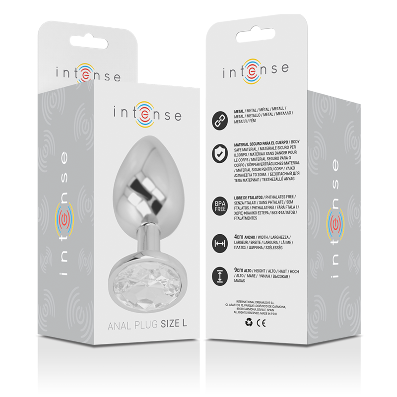 INTENSE - PLUG ANAL DE METAL DE ALUMINIO COM CRISTAL PRATA TAMANHO L