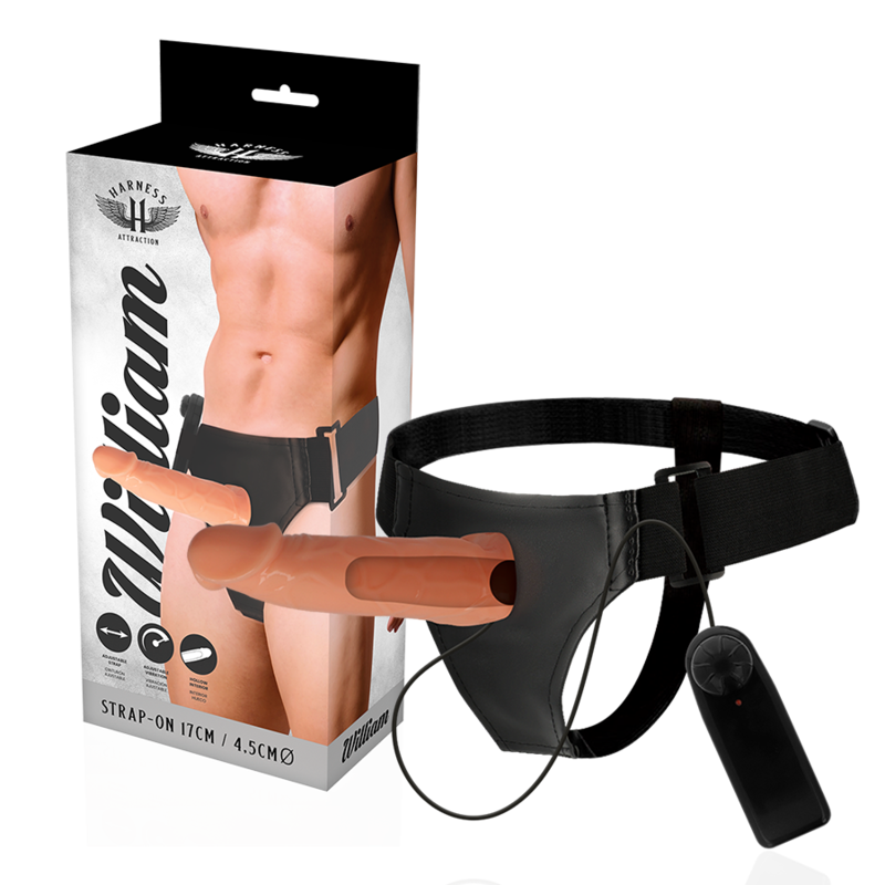ARNÉS ATRACCIÓN - WILLIAN HOLLOW RNES CON VIBRADOR 17 CM -O- 4.5 CM