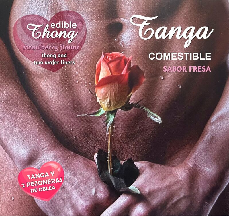 Hotflowers - Tanga Masculina Comestível Sabor Morango + 2 Bicos Oblea