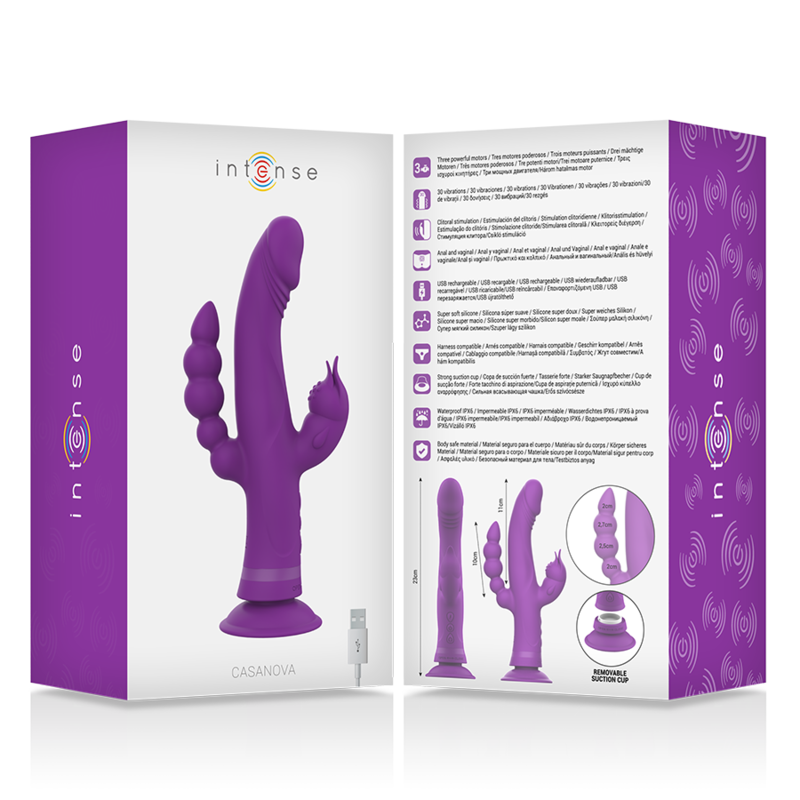 INTENSE - VIBRADOR DE SILICONA CASANOVA COELHO TRIPLO MOTOR ROXO