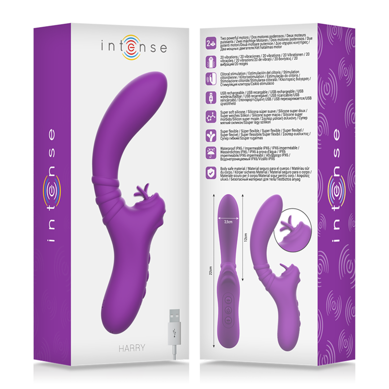 Intense - Vibrador Flexível Harry Com Língua Roxa