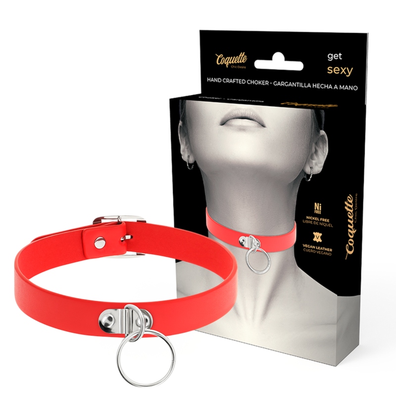 COQUETTE CHIC DESIRE - COLLAR DE CUERO VEGANO ROJO ACCESORIO FETISH MUJER