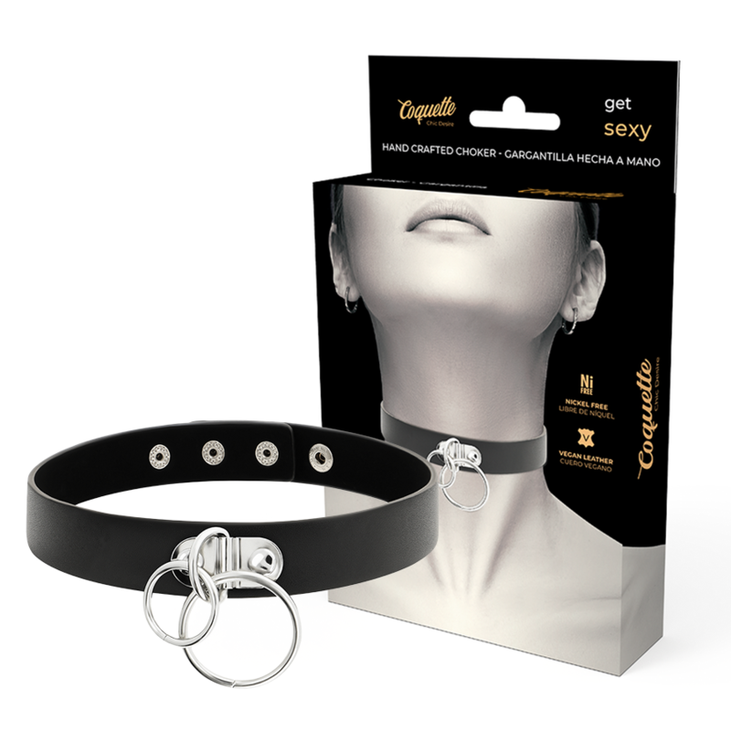 COQUETTE CHIC DESIRE - GARGANTILLA DE CUERO VEGANO DE ANILLO DOBLE