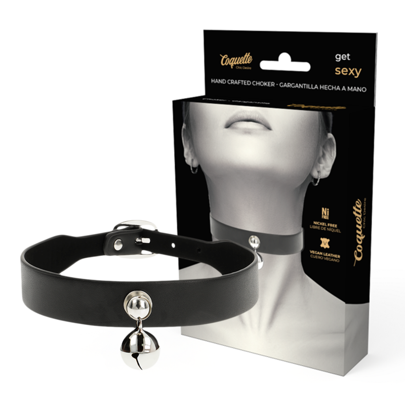 COQUETTE CHIC DESIRE - COLLAR DE CUERO VEGANO MUJER ACCESORIO DE CASCABEL