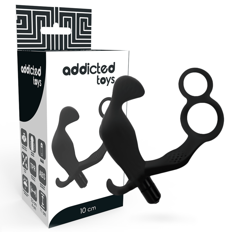 ADDICTED TOYS - PLUG ANAL CON ANILLO DE PENE DOBLE Y TESTÍCULOS NEGRO