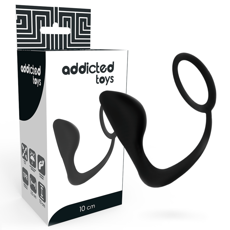 ADICTO A LOS JUGUETES - TAPA ANAL CON ANILLO DE PENE NEGRO