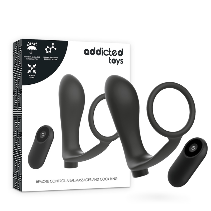 ADDICTED TOYS - ANILLO DE PENE CON CONTROL REMOTO PLUG ANAL NEGRO RECARGABLE