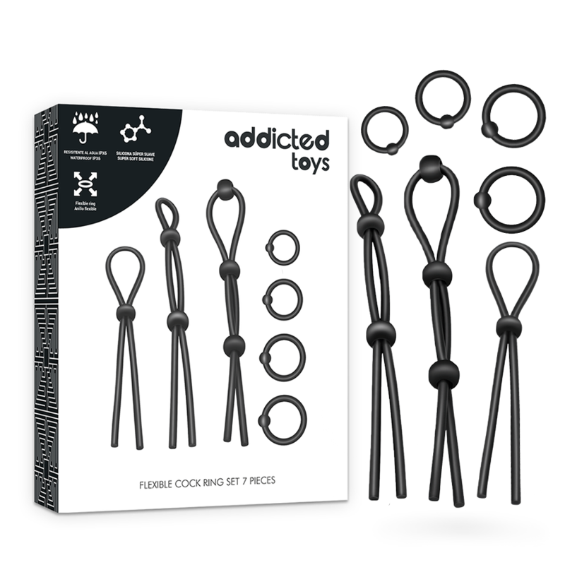 ADDICTED TOYS - CONJUNTO DE ANÉIS PARA GALO DE SILICONA FLEXÍVEL 7 PEAS