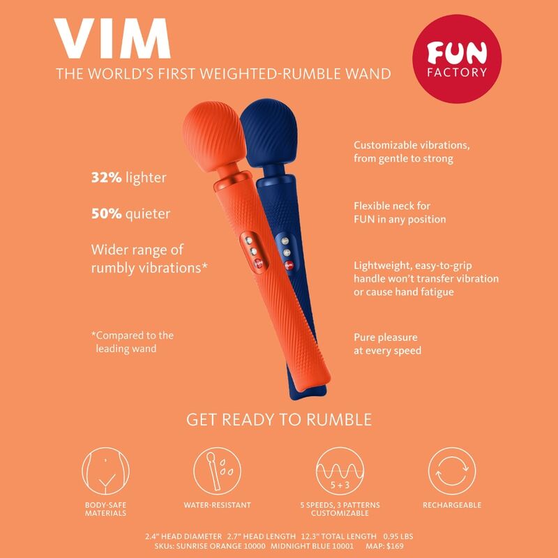 Fun Factory - Vim Wand Rumble Vibrador Recarregável Silicona Laranja