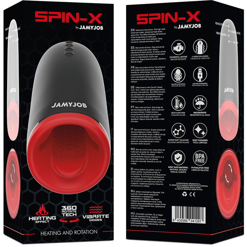 JAMYJOB - MASTURBADOR DE AQUECIMENTO Y ROTAÇÃO SPIN-X