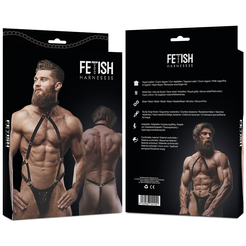 Actitud Sumisa Fetiche - Arnês de Couro Ecológico Masculino com Tiras Jogadoras