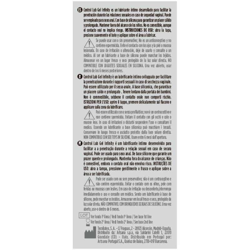 CONTROL - LUBRIFICANTE BASE DE SILICONA INFINITY 75 ML