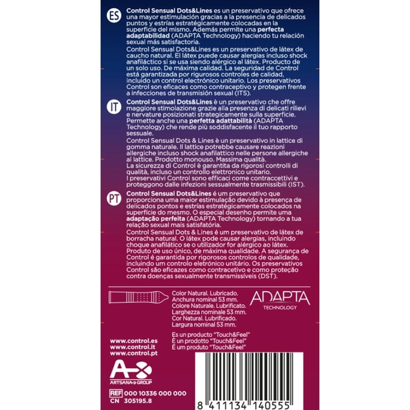 CONTROL - PUNTOS Y LÍNEAS SENSUALES PUNTOS Y ESTRIAS 12 UNIDADES