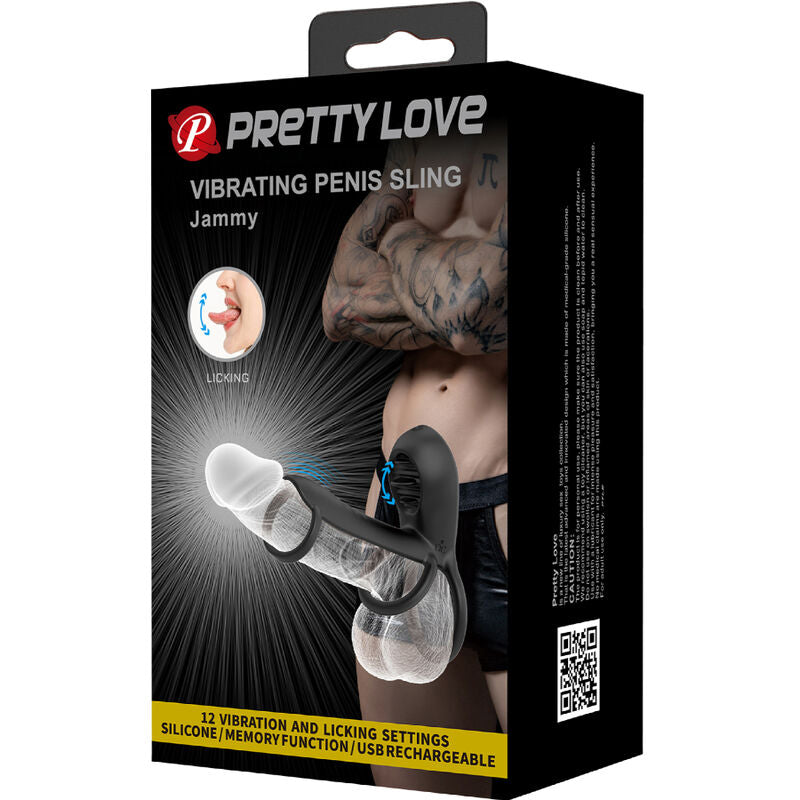 PRETTY LOVE - BAINHA DE PÊNIS JAMMY 12 VIBRAÕES COM LÍNGUA DE SILICONA RECARREGVEL