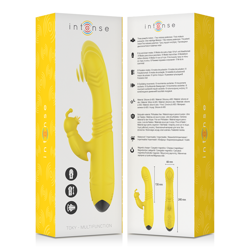 INTENSE - TOKY VIBRADOR MULTIFUNÇÕES RECARREGÁVEL UP & DOWN COM ESTIMULADOR CLITORIANO AMARELO