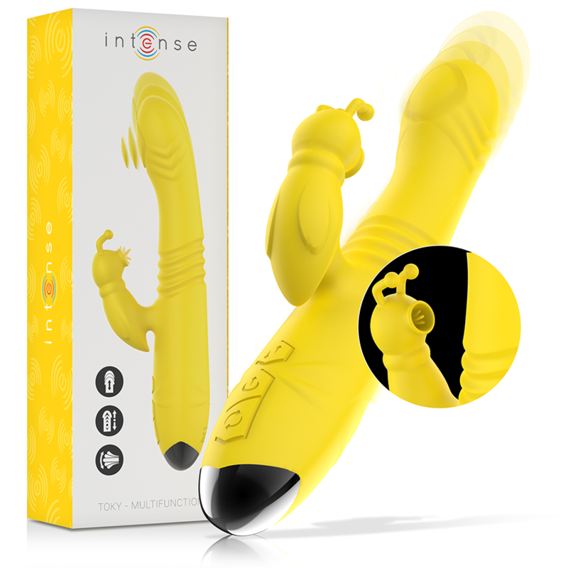 INTENSE - TOKY VIBRADOR MULTIFUNÇÕES RECARREGÁVEL UP & DOWN COM ESTIMULADOR CLITORIANO AMARELO