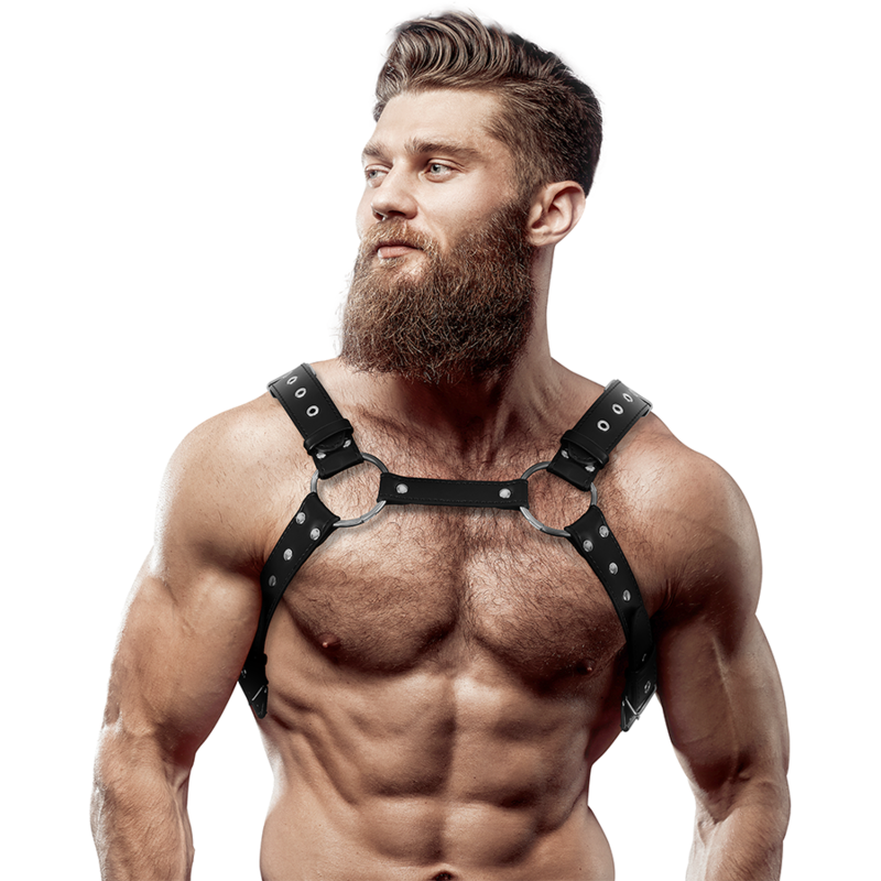 FETISH ACTITUD SUMISA - ARNÊS DE PEITORAL DE COURO ECOLÓGICO MASCULINO COM TACHAS