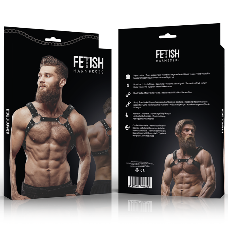 FETISH ACTITUD SUMISA - ARNÊS DE PEITORAL DE COURO ECOLÓGICO MASCULINO COM TACHAS