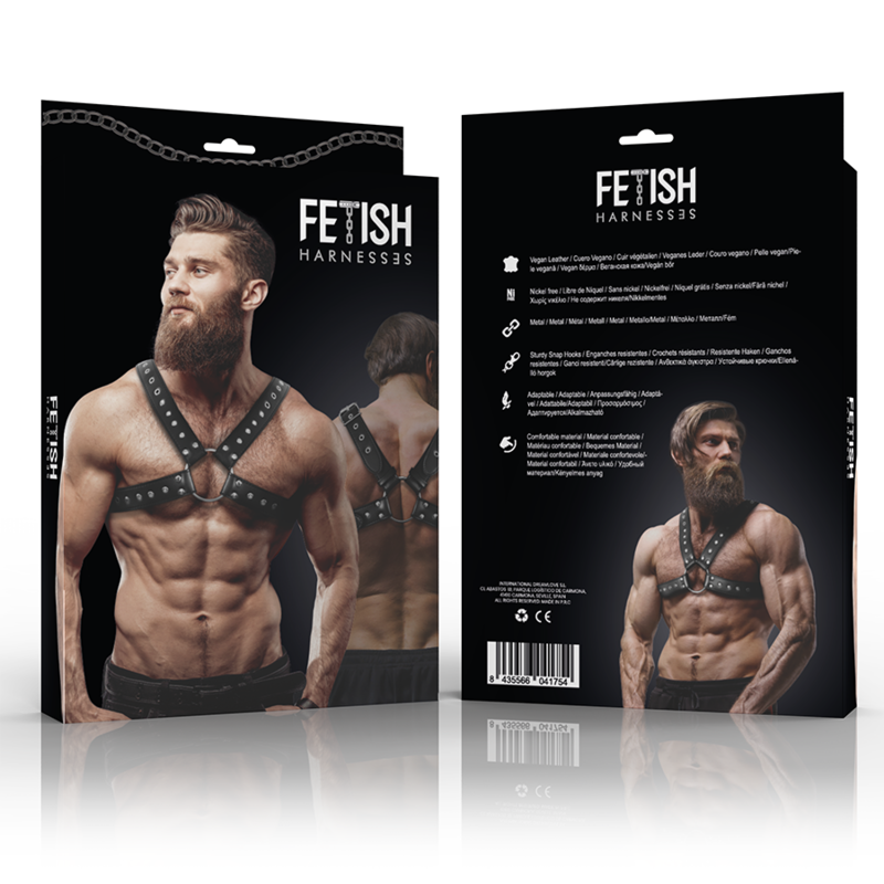 FETISH ACTITUD SUMISA - ARNÊS DE PEITORAL DE COURO ECOLÓGICO CRUZADO PARA HOMENS COM TACHAS