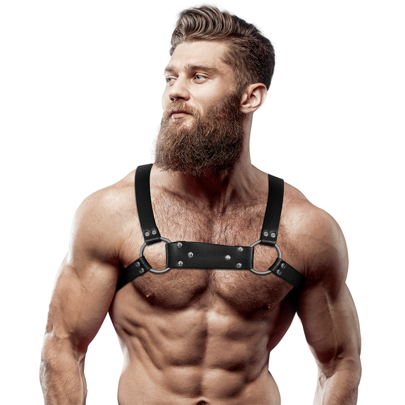 FETISH ACTITUD SUMISA - ARNÊS DE PEITO DE BULLDOG DE COURO ECOLÓGICO MASCULINO TAMANHO M/G