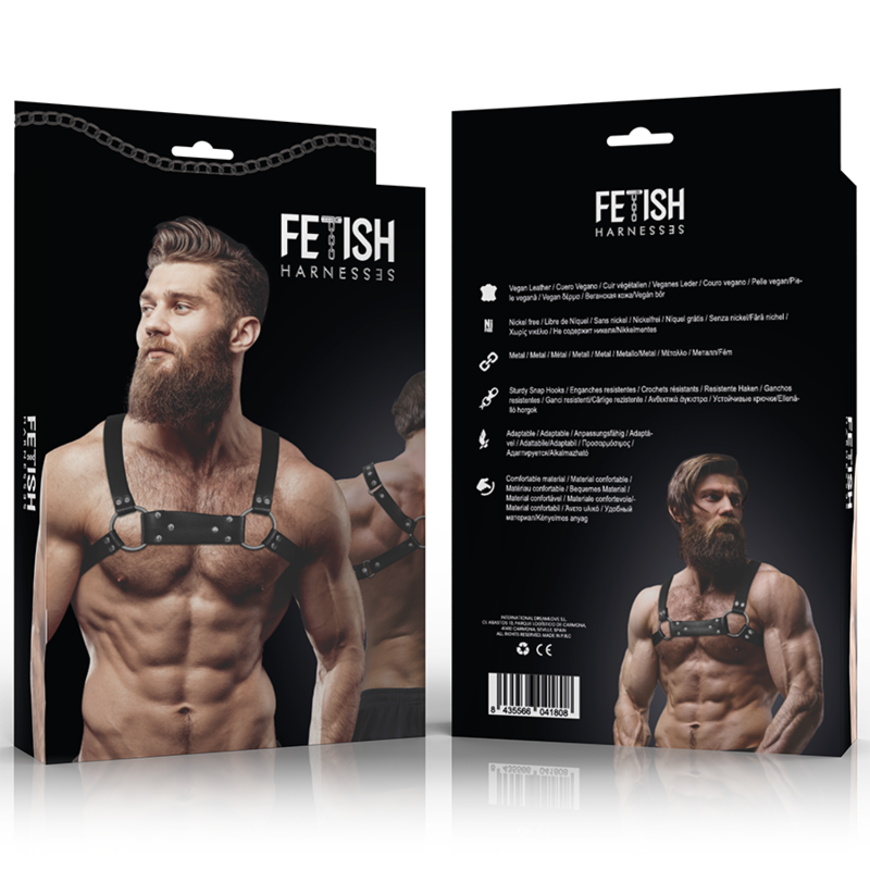 FETISH ACTITUD SUMISA - ARNÊS DE PEITO DE BULLDOG DE COURO ECOLÓGICO MASCULINO TAMANHO M/G