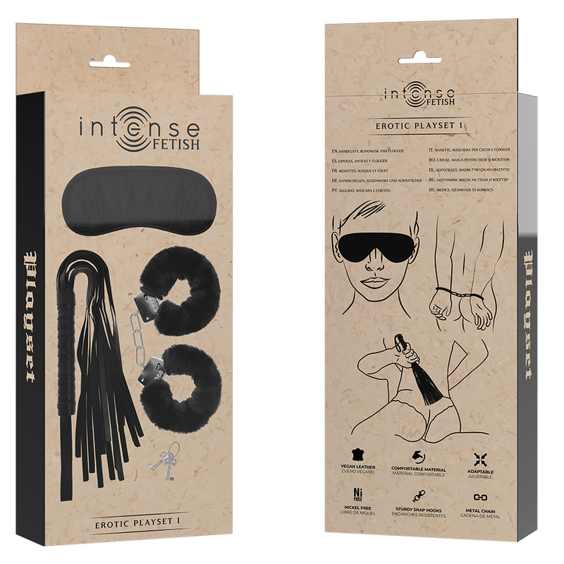 INTENSO - FETISH PLAYSET ERÓTICO 1 COM ALGEMAS, MSCARA CEGA E FLOGGER