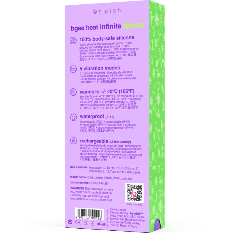 B SWISH - BGEE HEAT INFINITE DELUXE VIBRADOR RECARREGVEL LAVANDA SILICONA