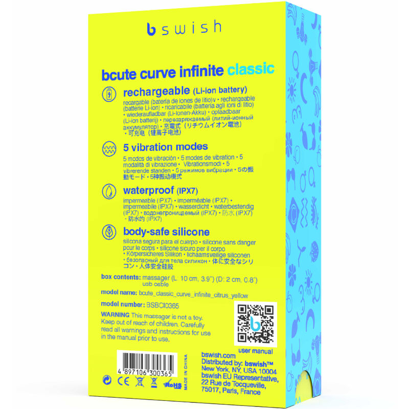 B SWISH - BCUTE CURVE INFINITE CLASSIC RECARREGVEL VIBRADOR DE SILICONA AMARELO
