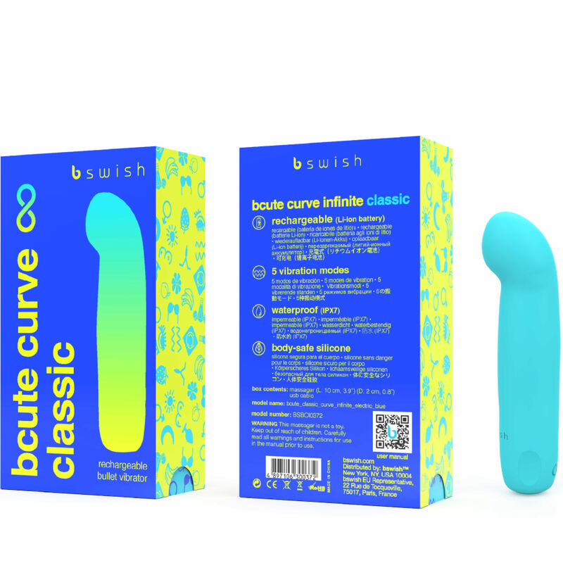 B SWISH - BCUTE CURVE INFINITE CLSSICO RECARREGVEL VIBRADOR AZUL SILICONA