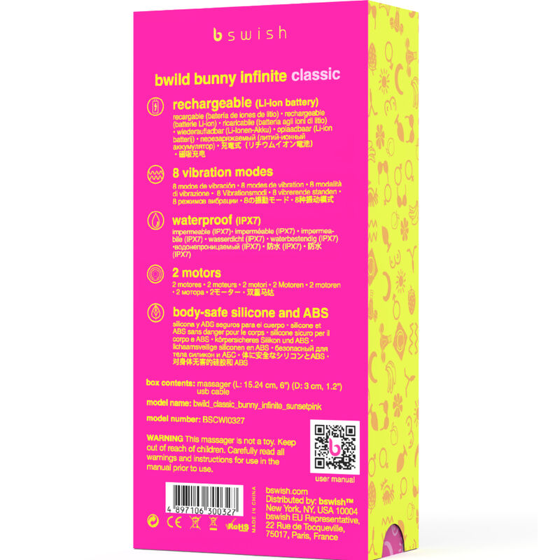 B SWISH - BWILD BUNNY INFINITE CLASSIC RECARREGVEL VIBRADOR ROSA SILICONA