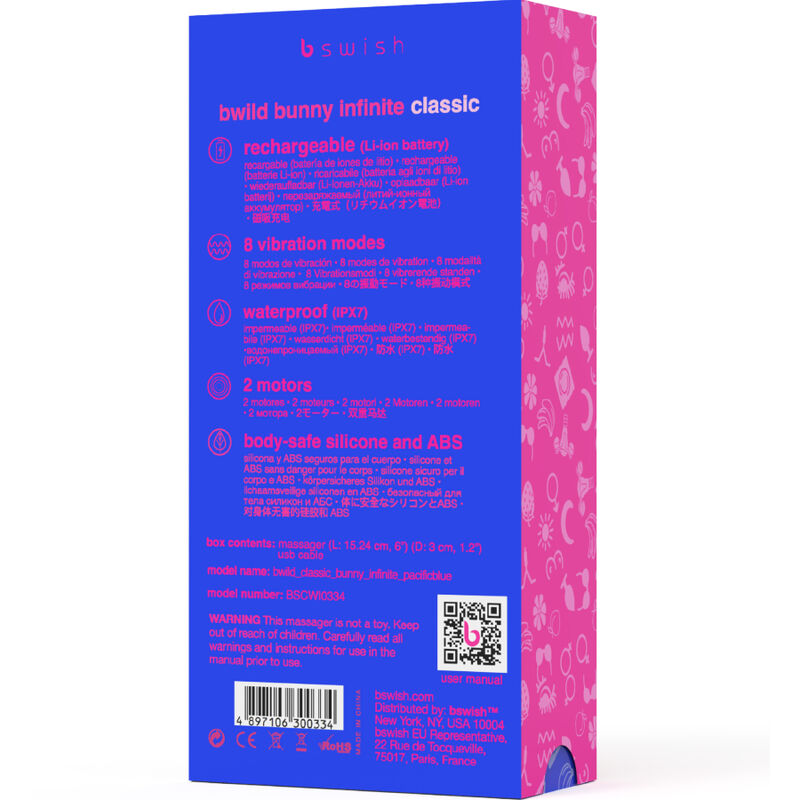 B SWISH - BWILD BUNNY INFINITE CLASSIC RECARREGVEL VIBRADOR AZUL SILICONA