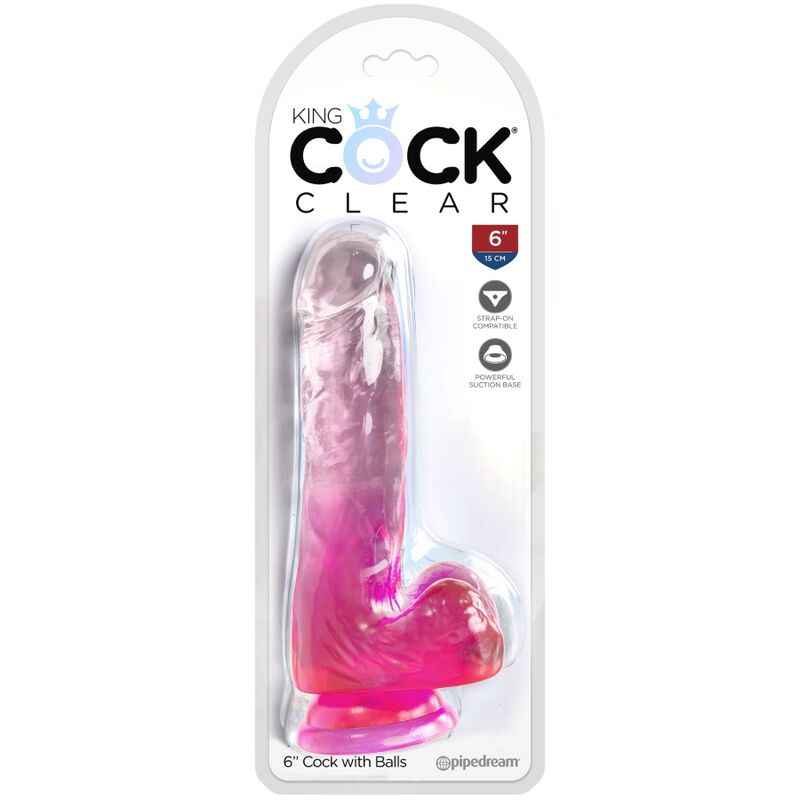 KING COCK - CLEAR PÊNIS REALÍSTICO COM BOLAS 13.5 CM ROSA