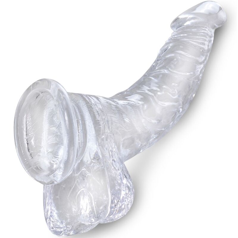 KING COCK - PÊNIS REALISTA TRANSPARENTE CURVADO COM TESTÍCULOS 16.5 CM