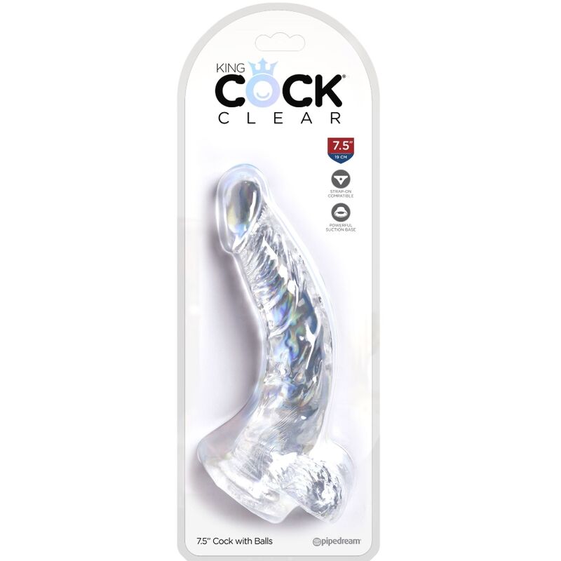 KING COCK - PÊNIS REALISTA TRANSPARENTE CURVADO COM TESTÍCULOS 16.5 CM