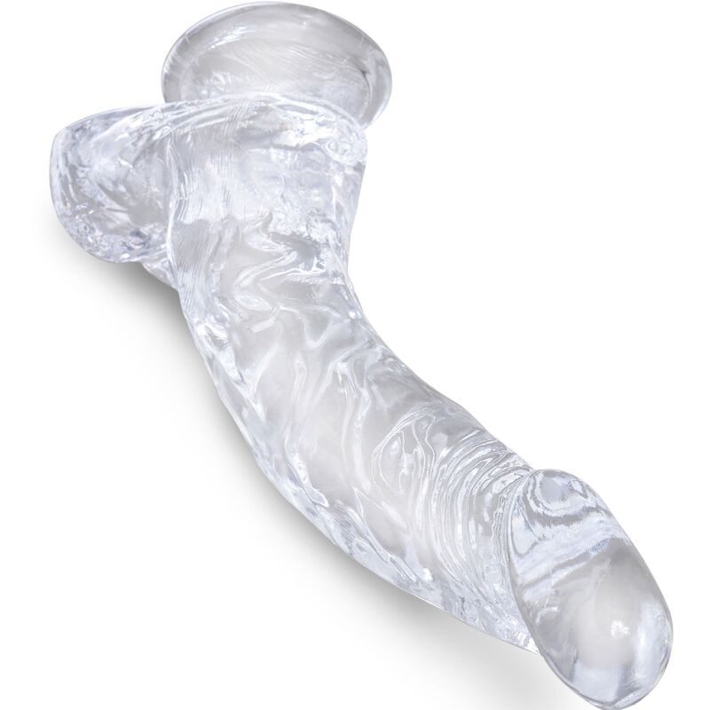 KING COCK - PÊNIS REALISTA TRANSPARENTE CURVADO COM TESTÍCULOS 16.5 CM