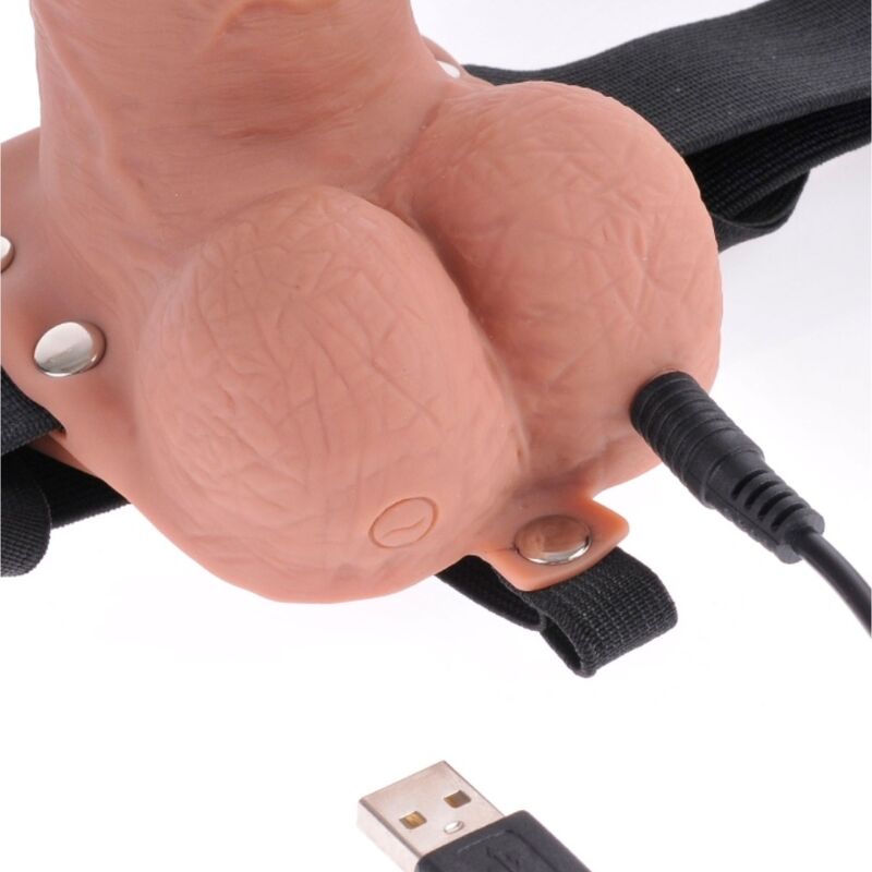 FETISH FANTASY SERIES - ARNÊS AJUSTÁVEL PÊNIS REALISTA COM TESTÍCULOS RECARGÁVEL E VIBRADOR 17.8 CM