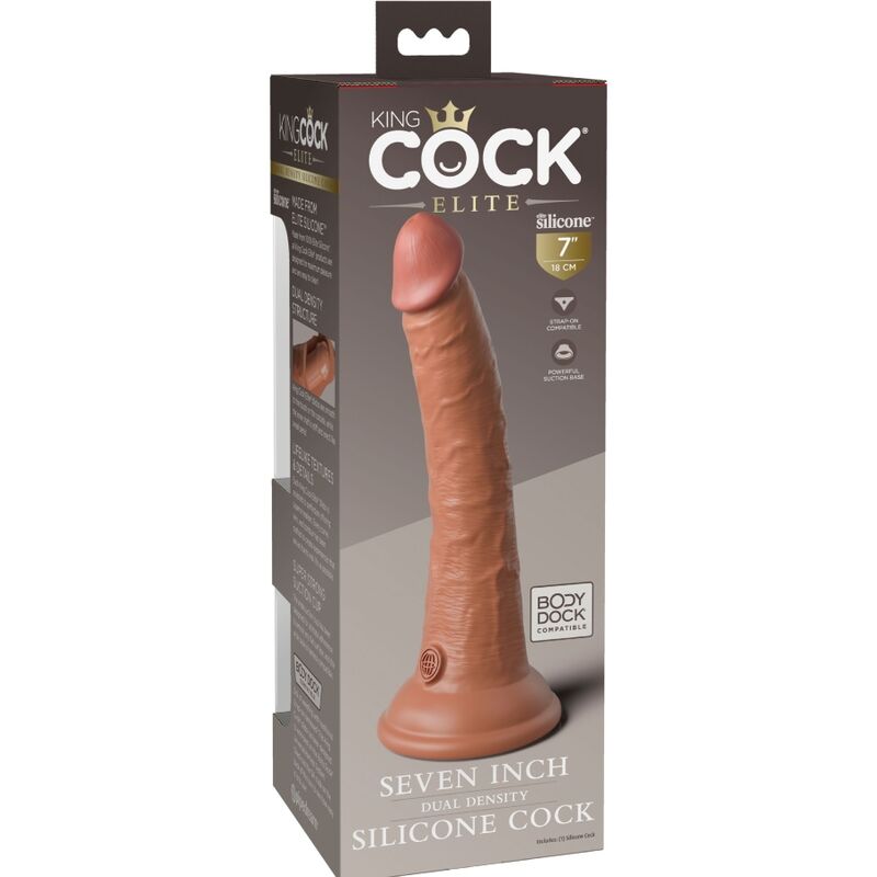 KING COCK - ELITE DILDO DE SILICONA REALISTA 17.8 CM CARAMELO