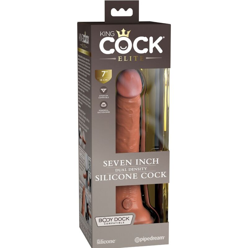 KING COCK - ELITE DILDO DE SILICONA REALISTA 17.8 CM CARAMELO