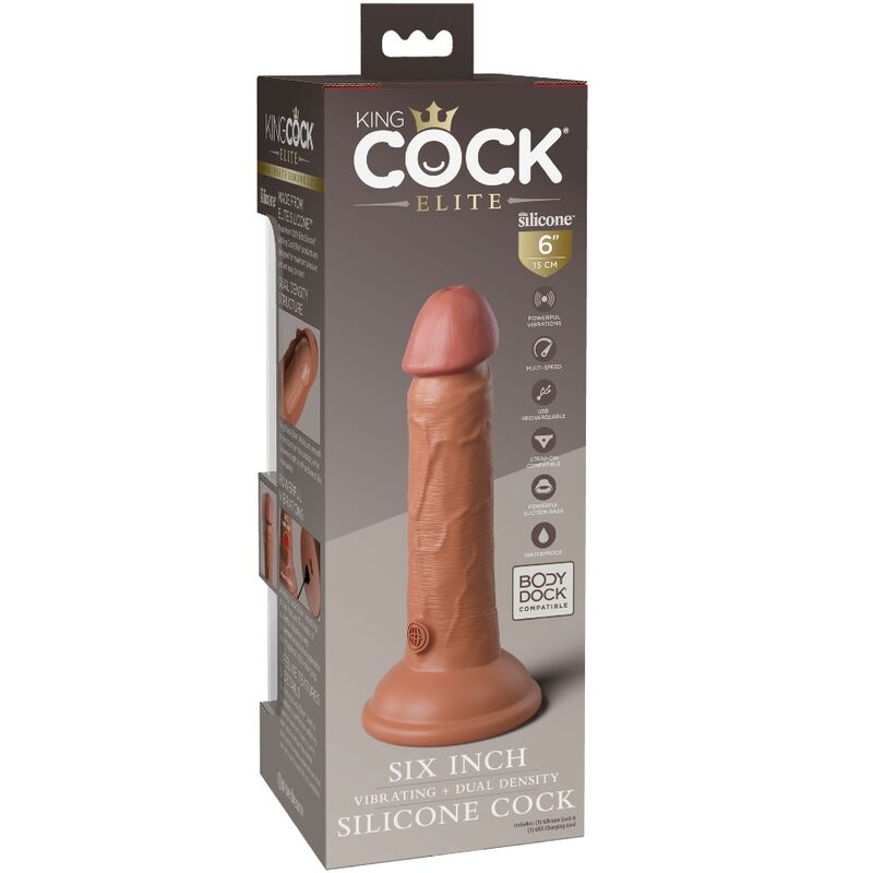 KING COCK - ELITE VIBRADOR REALÍSTICO E SILICONA 15.2 CM CARAMELO