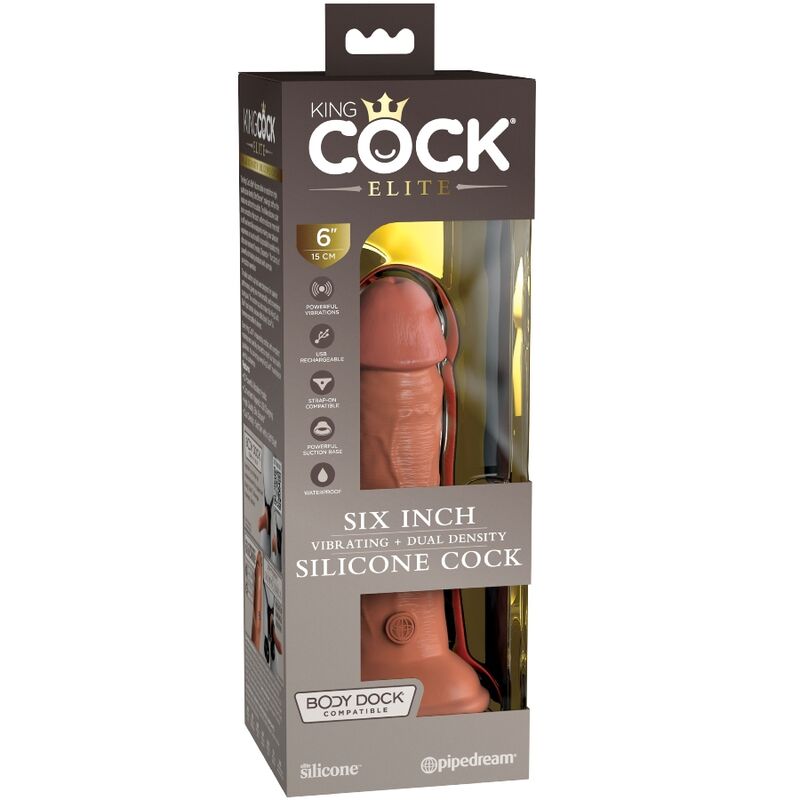 KING COCK - ELITE VIBRADOR REALÍSTICO E SILICONA 15.2 CM CARAMELO
