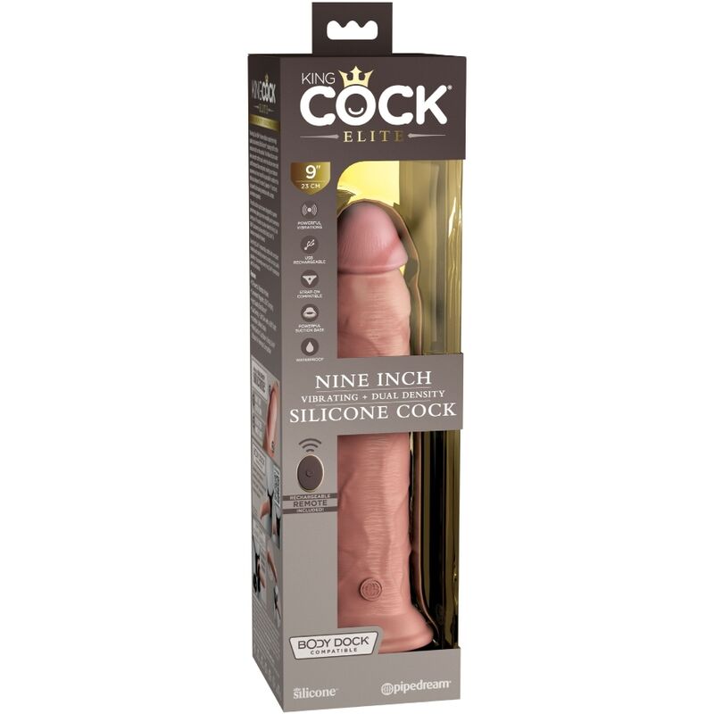 KING COCK - ELITE VIBRADOR DILDO REALÍSTICO E CONTROLE REMOTO DE SILICONA 23 CM