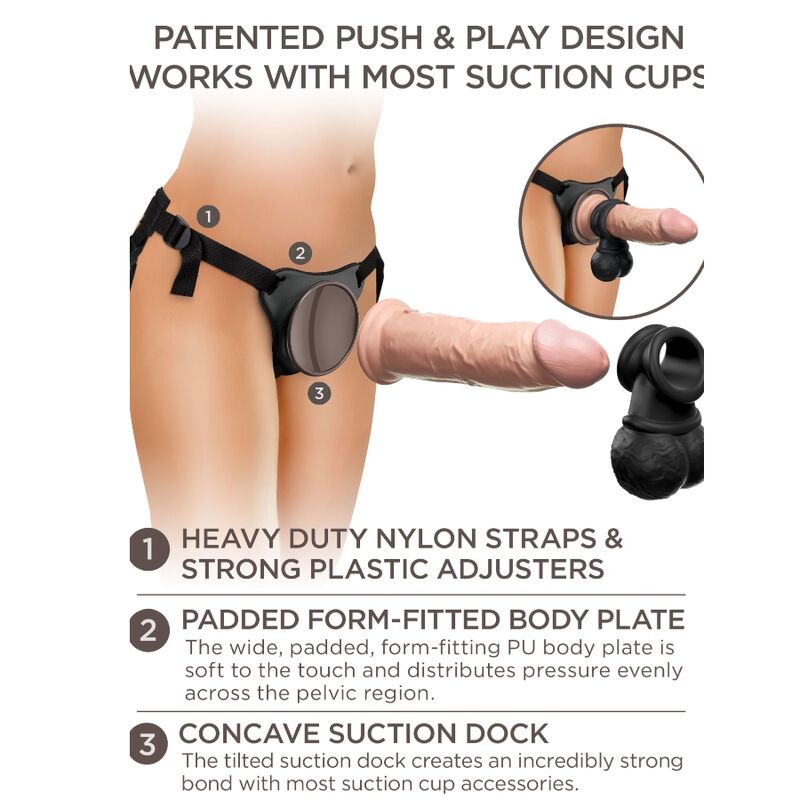 KING COCK - ELITE KIT ARNÊS AJUSTÁVEL DELUXE COM ANÉL PARA TESTÍCULOS & DILDO 20.3 CM
