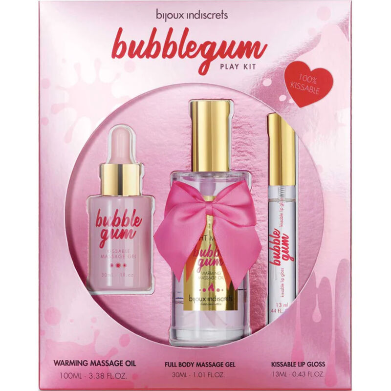 BIJOUX - INDISCRETS KIT BUBBLEGUM PLAY COM ÓLEO GEL Y BRILLO DE LABIOS