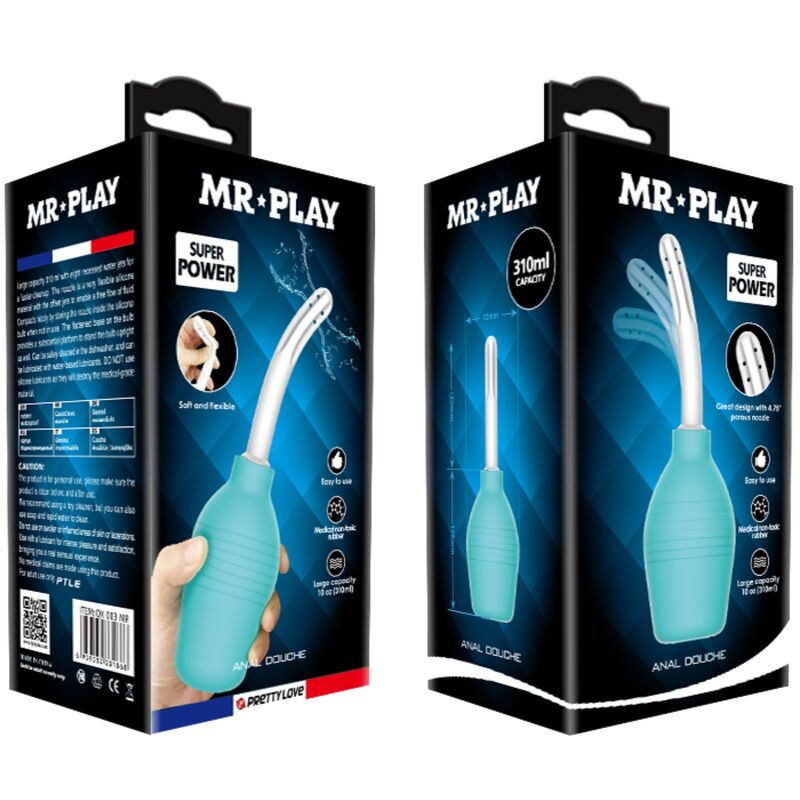 MR PLAY - CHUVEIRO DE BORRACHA ANAL PERA AZUL